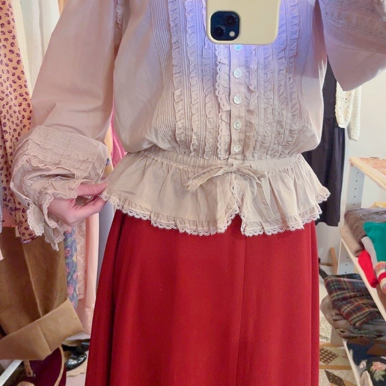 PINKHOUSE / pale pink frill ribbon blouse