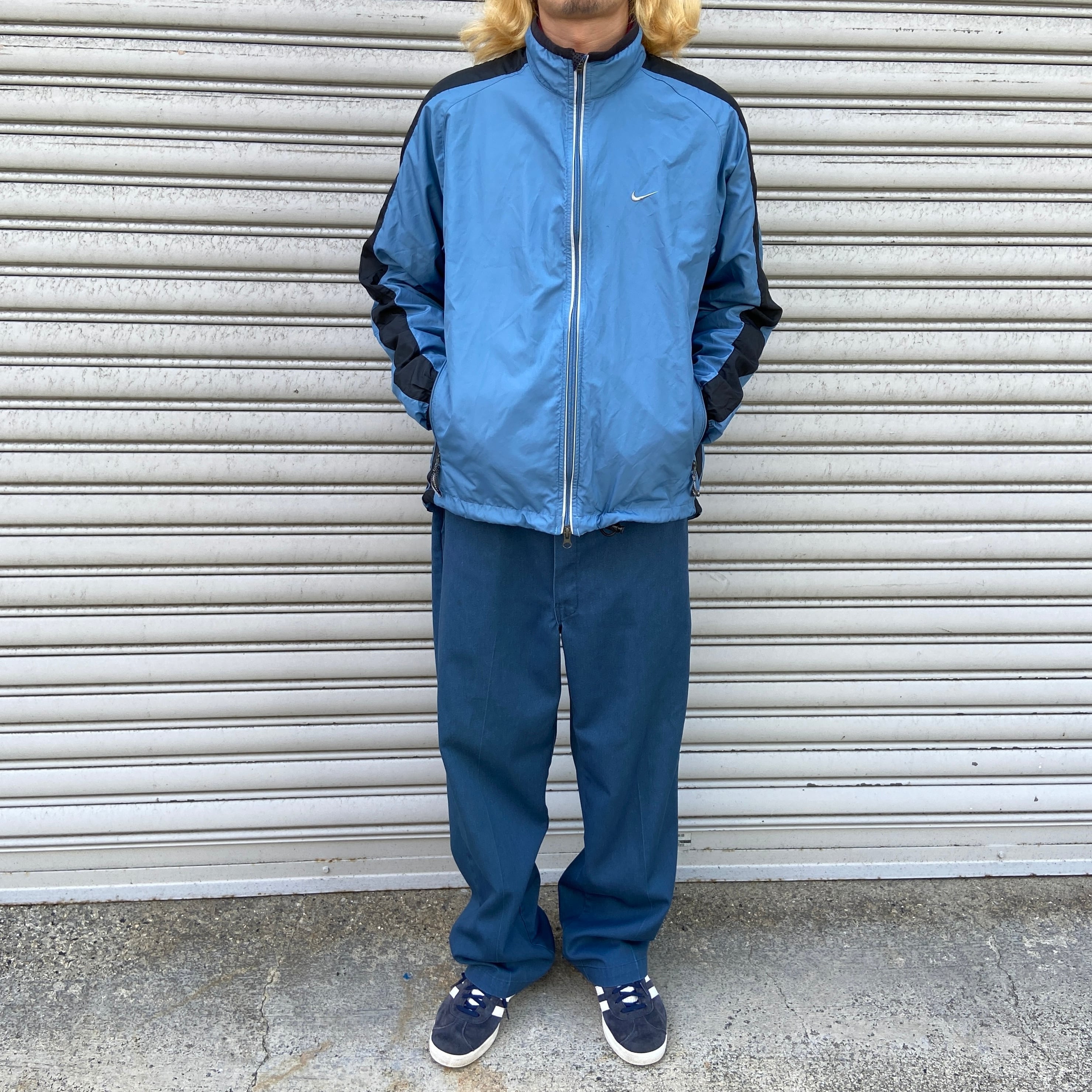 00s NIKE ナイロントラックジャケット スウォッシュロゴ ブルー系 M