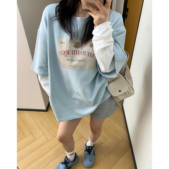 fake two-piece light blue long tee　フェイクツーピースライトブルーロングティー　J0825