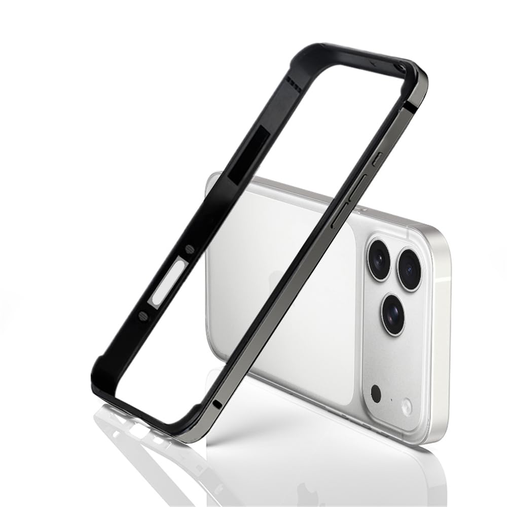 【YMXPY】iPhone17Pro 用 アルミバンパー ケース メタル+シリコン フレーム 二重構造 レンズ保護 軽量 ストラップ穴 耐衝撃 バンパー (ブラック, iPhone17Pro用)