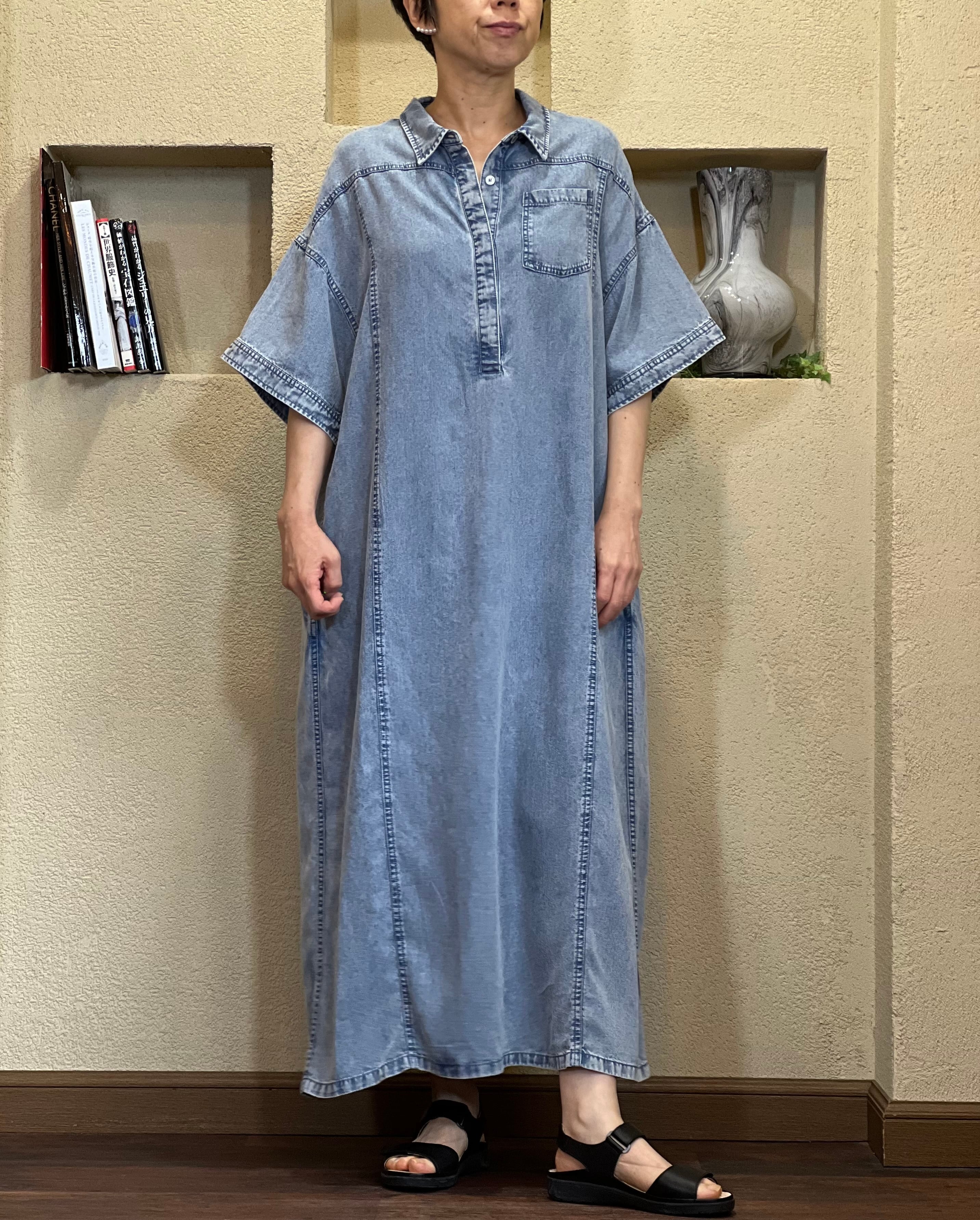 【45R】綿100% おこめサテンのドレス インディゴ デニムワンピース 0 ディニテコリエ テンセルデニムワンピース | age