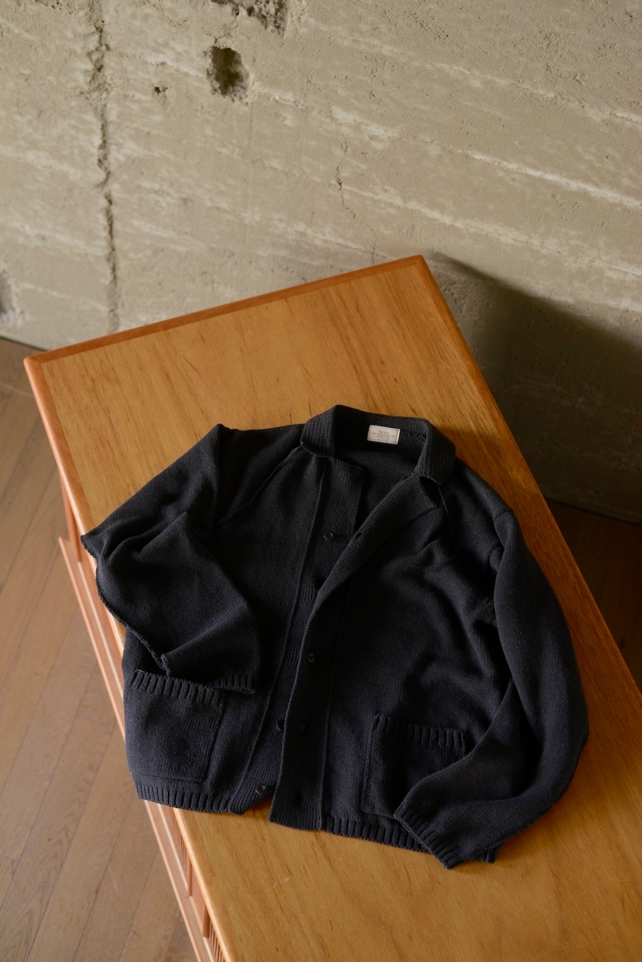 Nikki ESSENTIAL PIECES / cotton Fancy yarn crochet collar Knit jacket (charcoal)