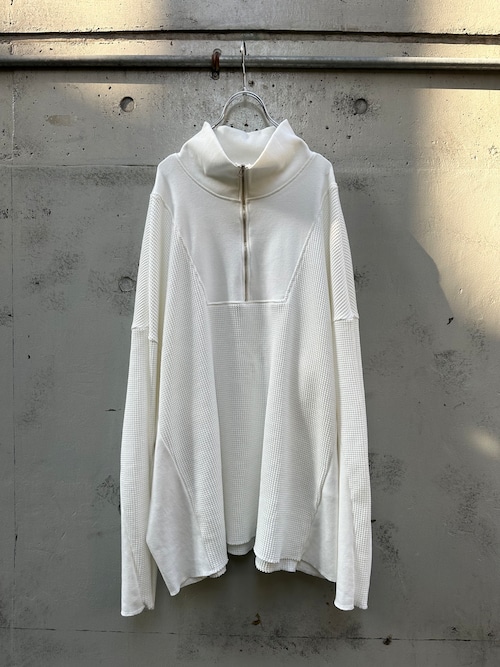 『my beautiful landlet』WAFFLE HALF ZIP PULLOVER / WHITE