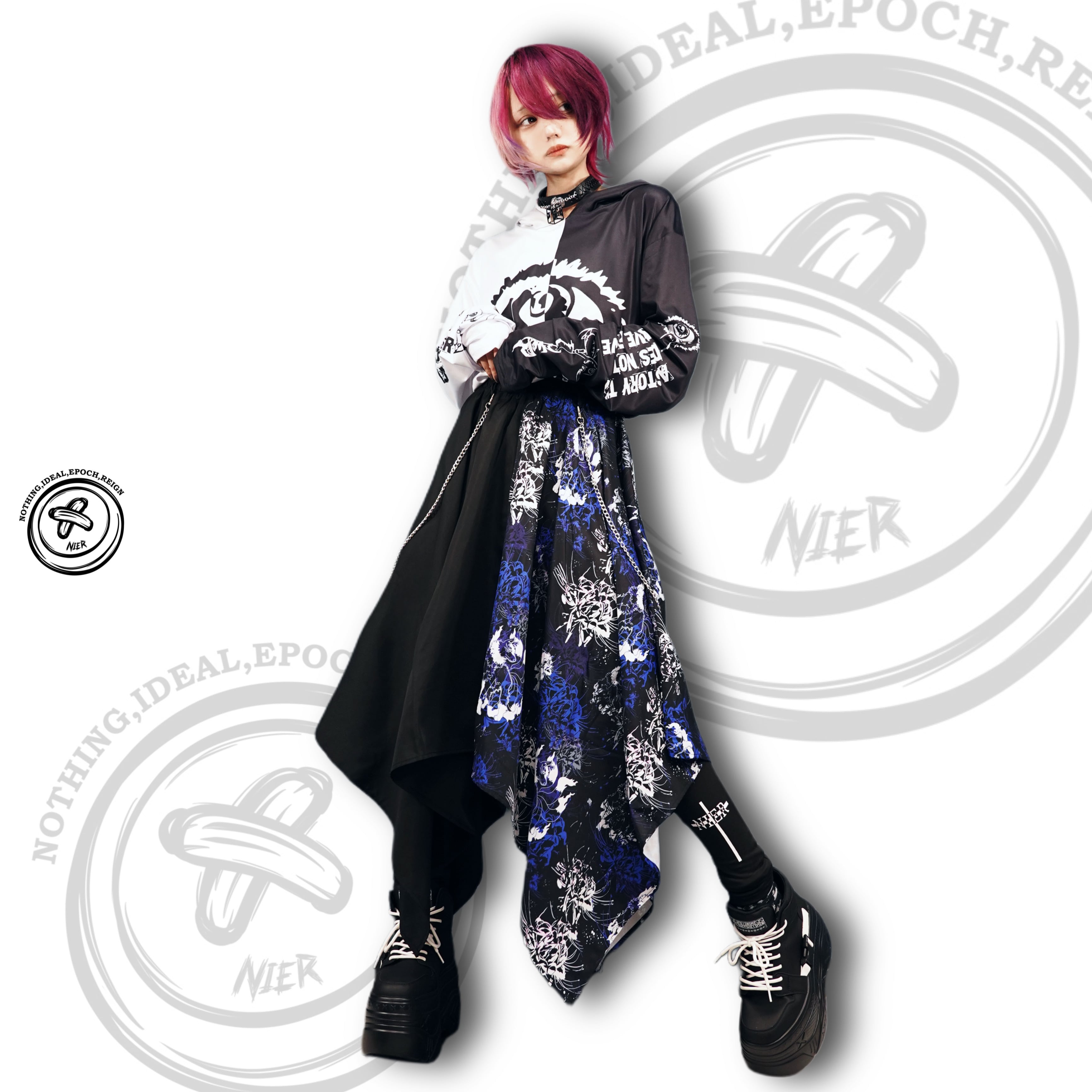 チェーン付きUNISEX ASYMMETRY SKIRT【九尾×彼岸花】 | NIER CLOTHING