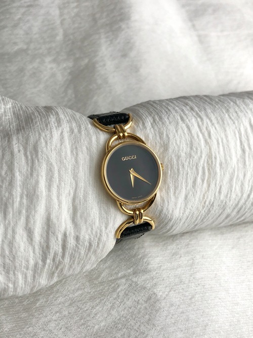 GUCCI グッチ 腕時計 ブラック レザー クウォーツ 6000L vintage ヴィンテージ オールド yav34a
