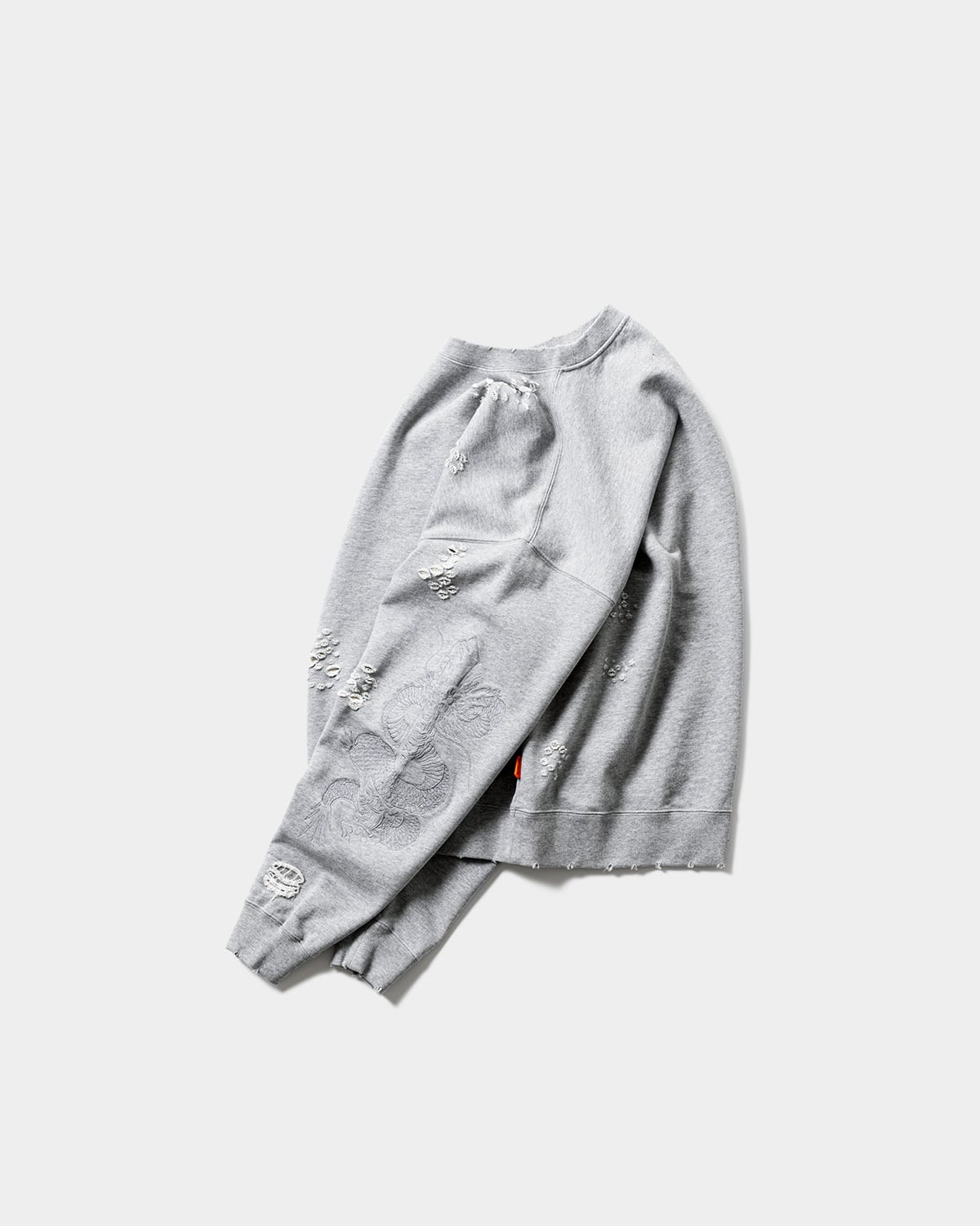 DELUXE x TIGHTBOOTH - DAMAGE CREW SWEAT GRAY | stashstore