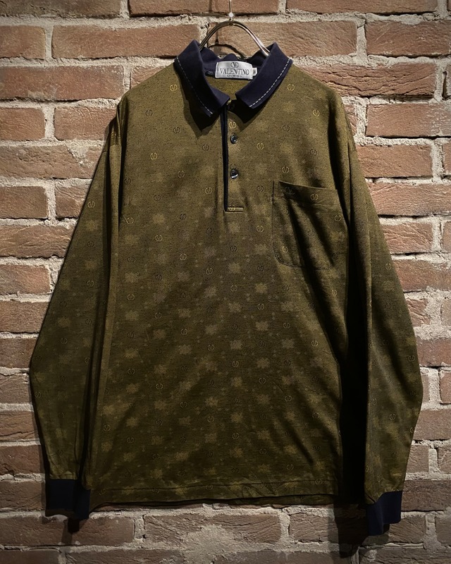 【Caka act3】"VALENTINO" Logo Pattern L/S Polo Shirt