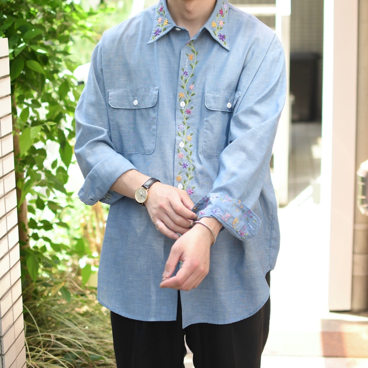 70's BIG MAC embroidery design chambray shirt