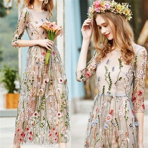 ★送料無料★11号☆トレンド刺繍花柄キャミ付きレ－スワンピ(OPN3301) 