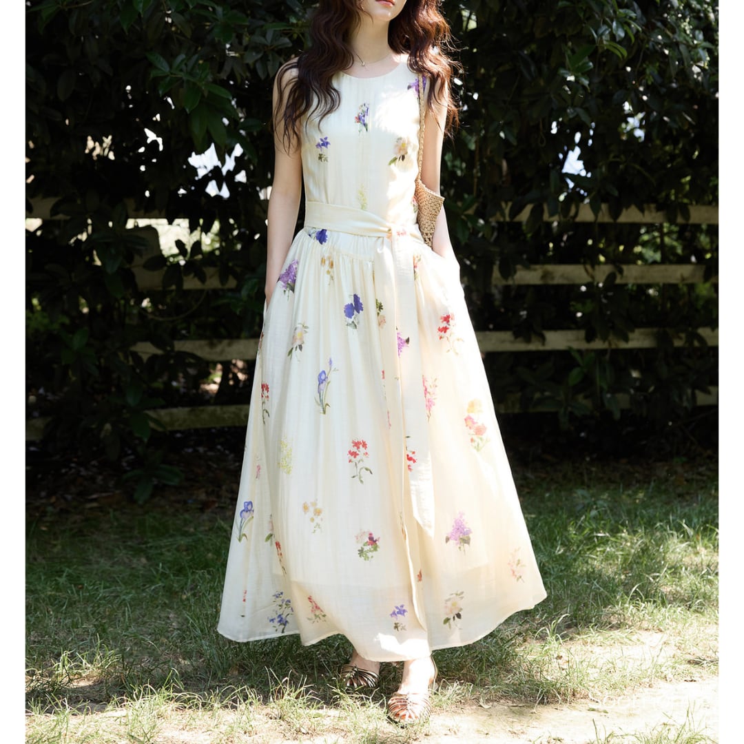 floral sleeveless long dress