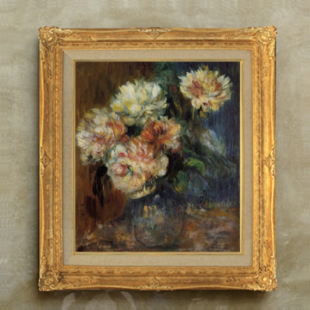 直筆仕上げ油絵　【ルノワール 】ボタンの花   F10　絵画 アート インテリア   静物画