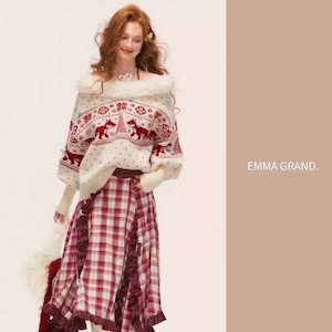 冬の森で遊ぶキツネのフェアリーニットトップス E00617