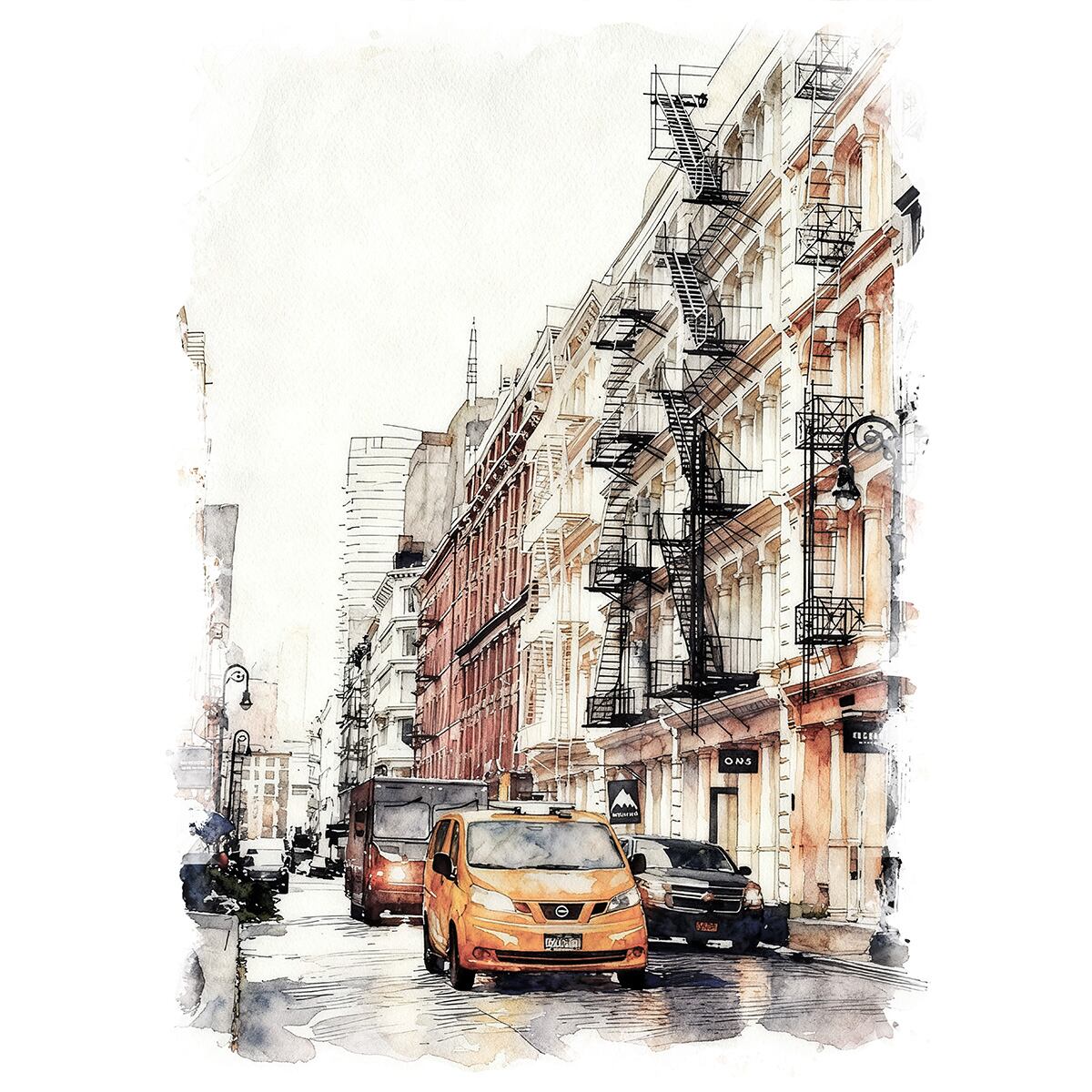 装飾フレーム付き 油彩画 都市の風景 絵画(風景画) 水彩画・油絵 インテリアアート額付き 下町 東京都 日本 絵画