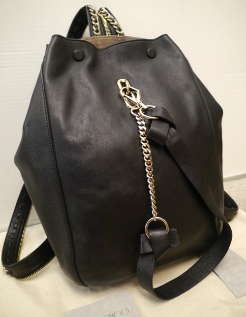 美品◆JIMMY CHOO ジミーチュウ ECHOエコー チェーンストラップ レザー バックパック リュック 黒◆ ゴールドチェーンが映える定番モデル♪