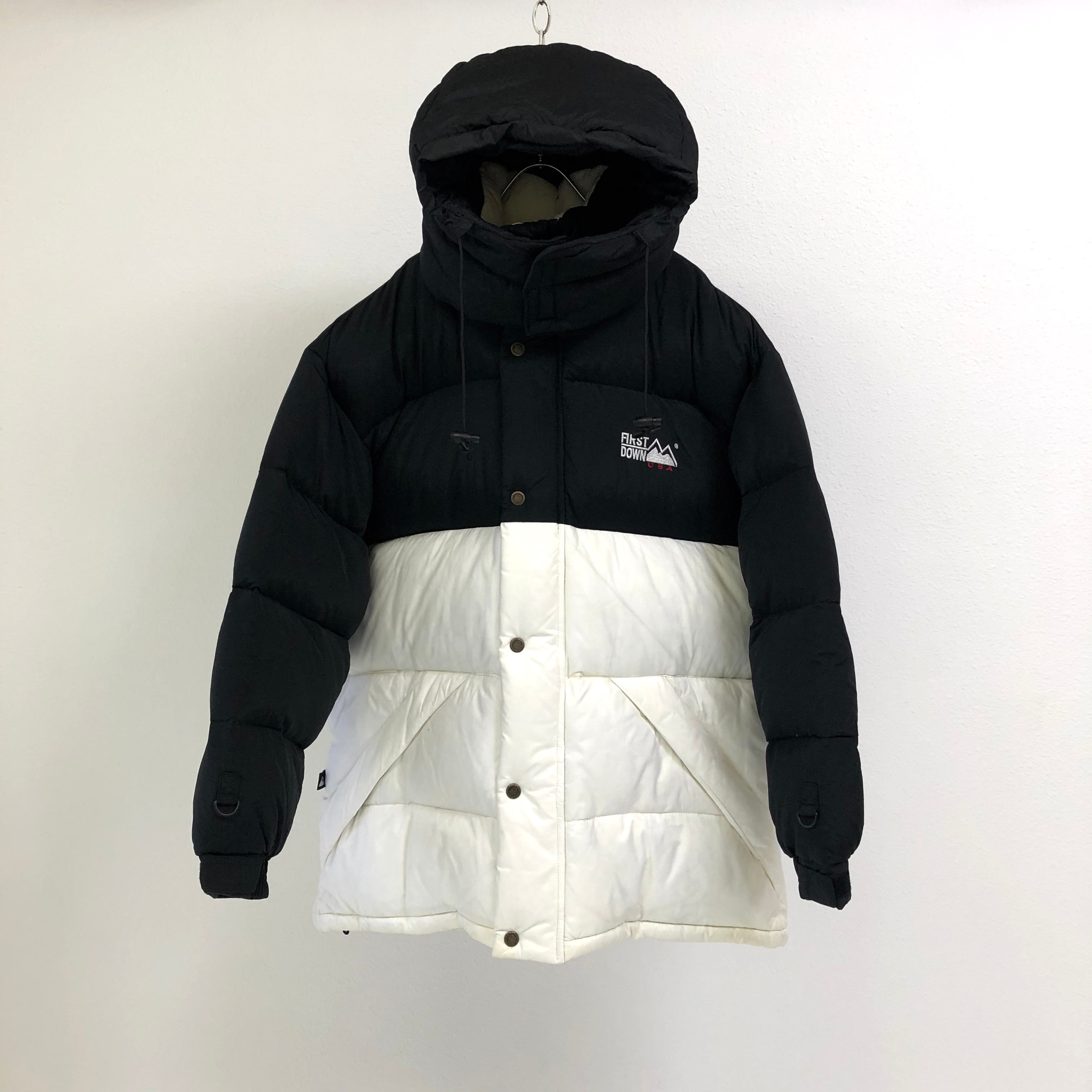 1990's FIRST DOWN 2tone down jacket ブラック×ホワイト 2トーン