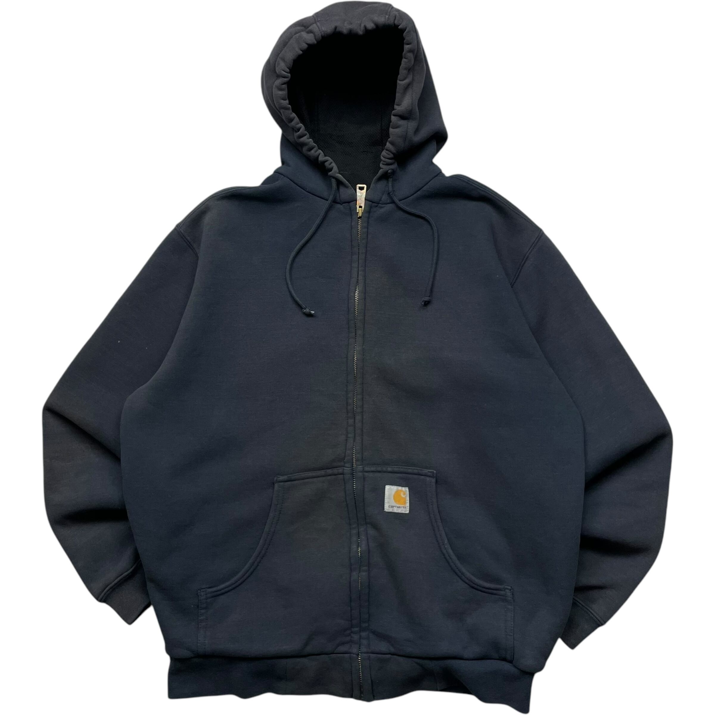 《M》 Carhartt カーハート ジップアップパーカー ワンポイント 肉厚 裏メッシュ 短丈 ネイビー no.6266