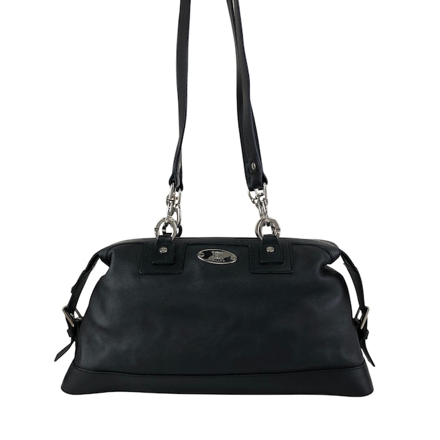 CELINE セリーヌ ショルダーバッグ ブラック シルバー ブラゾン レザー vintage ヴィンテージ オールド ftjas7