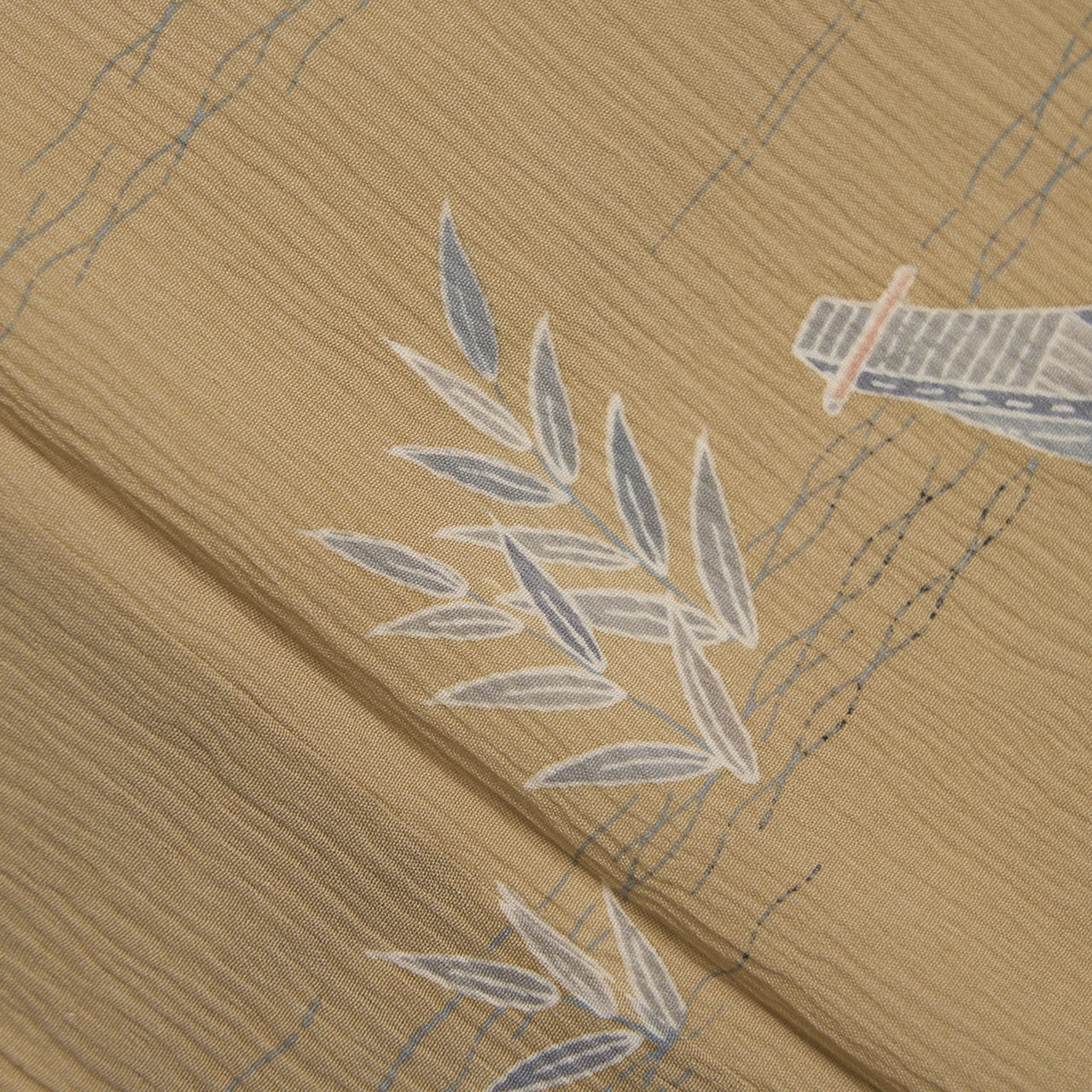 茶屋辻模様 手描友禅 絹ちぢみ単衣着物中古 | かわの屋 茶屋辻模様 手描友禅 絹ちぢみ単衣着物中古 | かわの屋