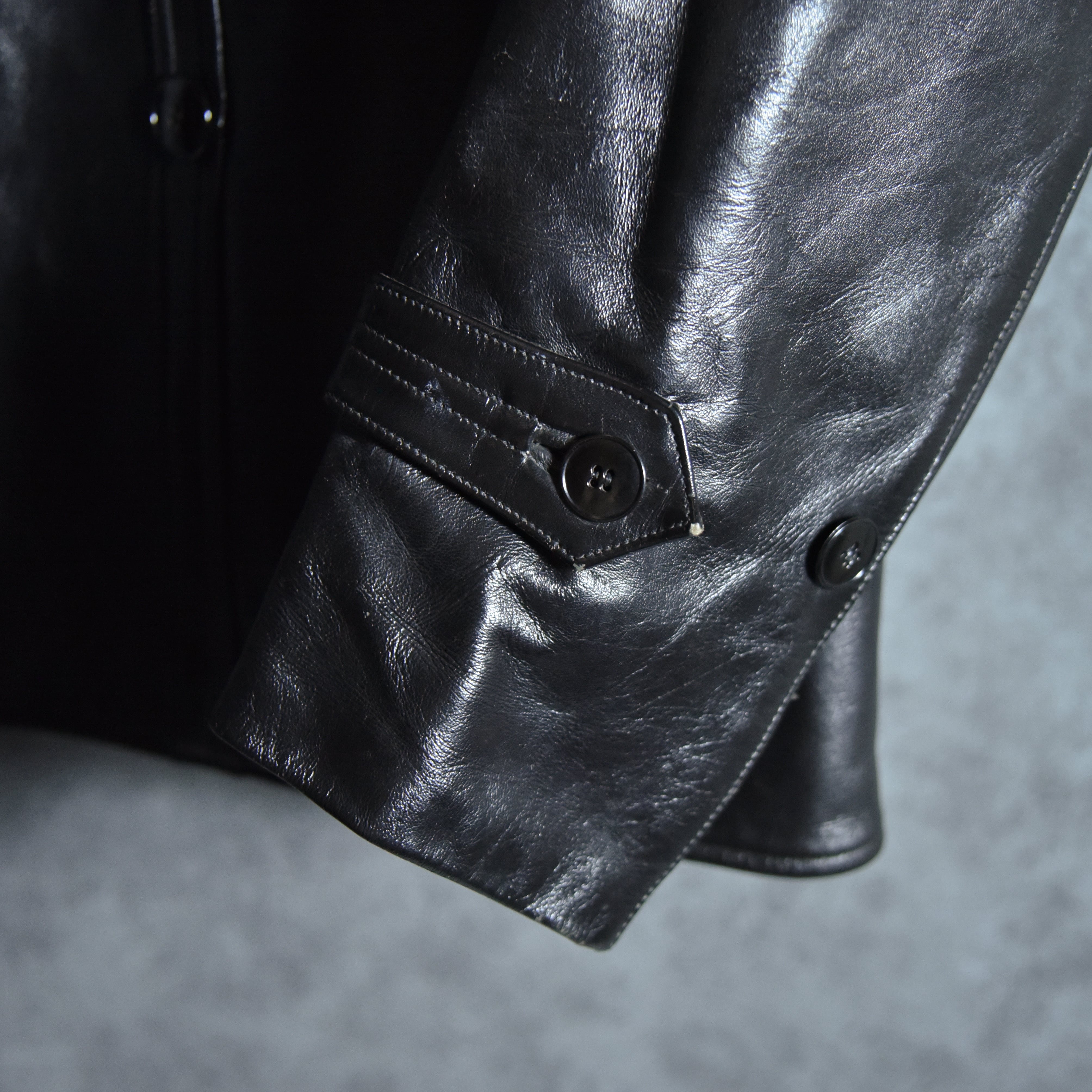 60-70s Le Corbusier Leather Double Breasted Wool Collar Jacket ル