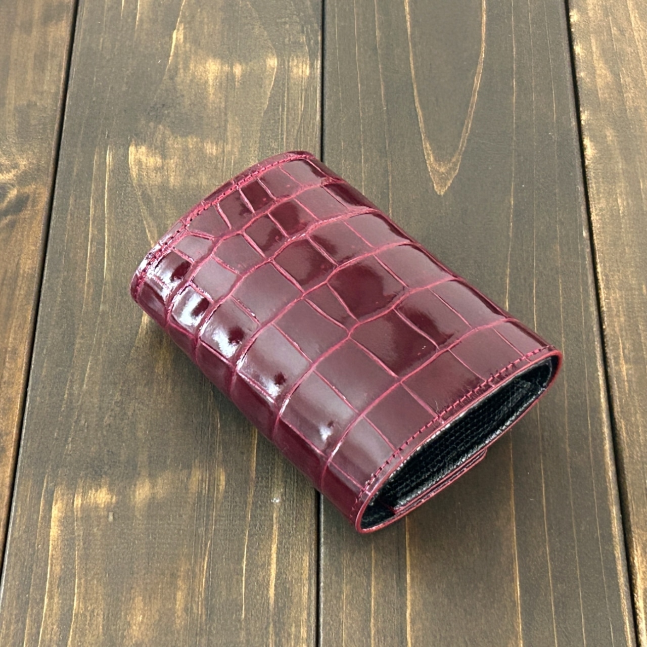 クロコダイル × リザード コンパクトウォレット ボルドー