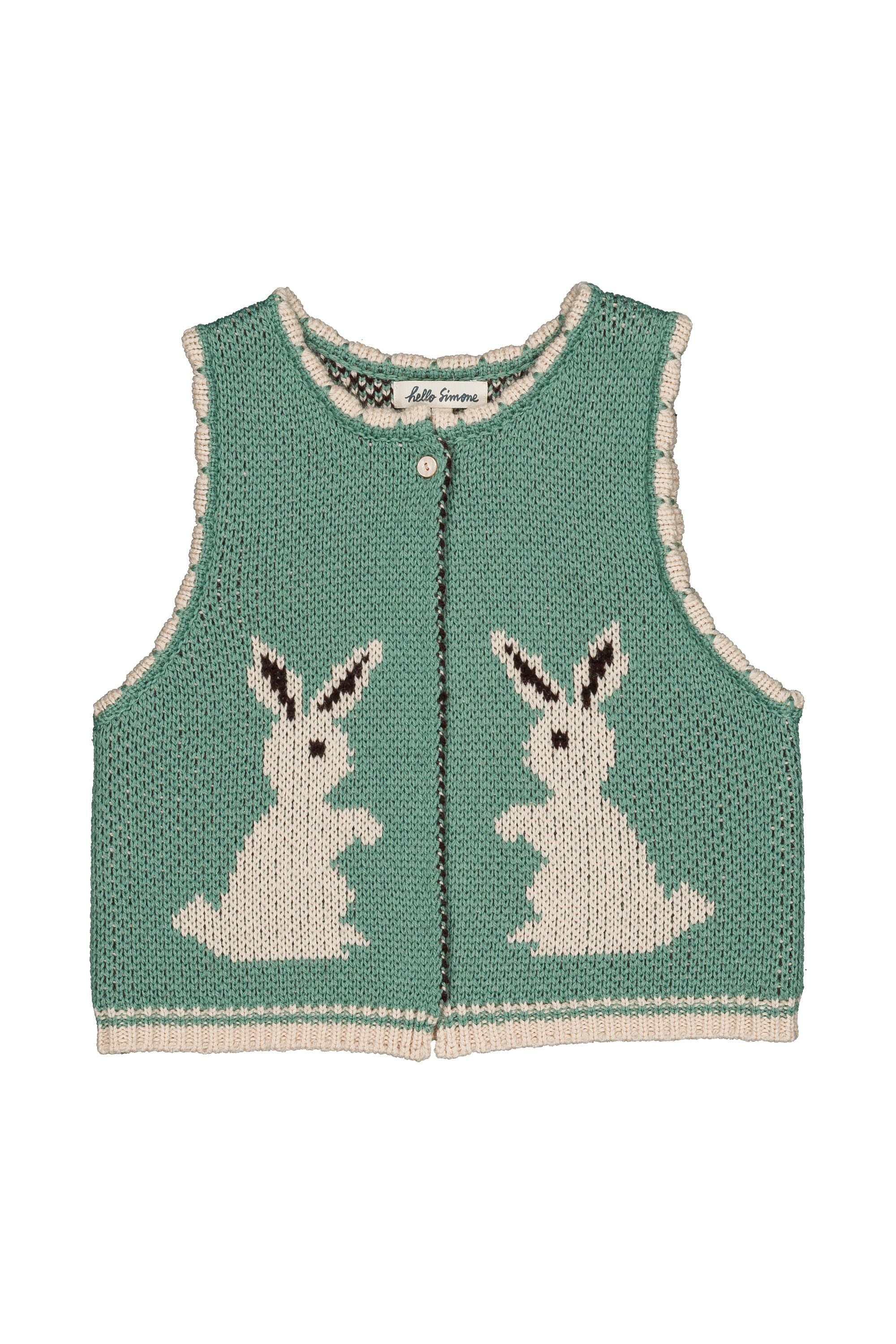 【26AW】hello Simone(ハローシモーヌ)Penny vest Rabbit Aqua(3y/4y/6y/8y)ベスト うさぎ