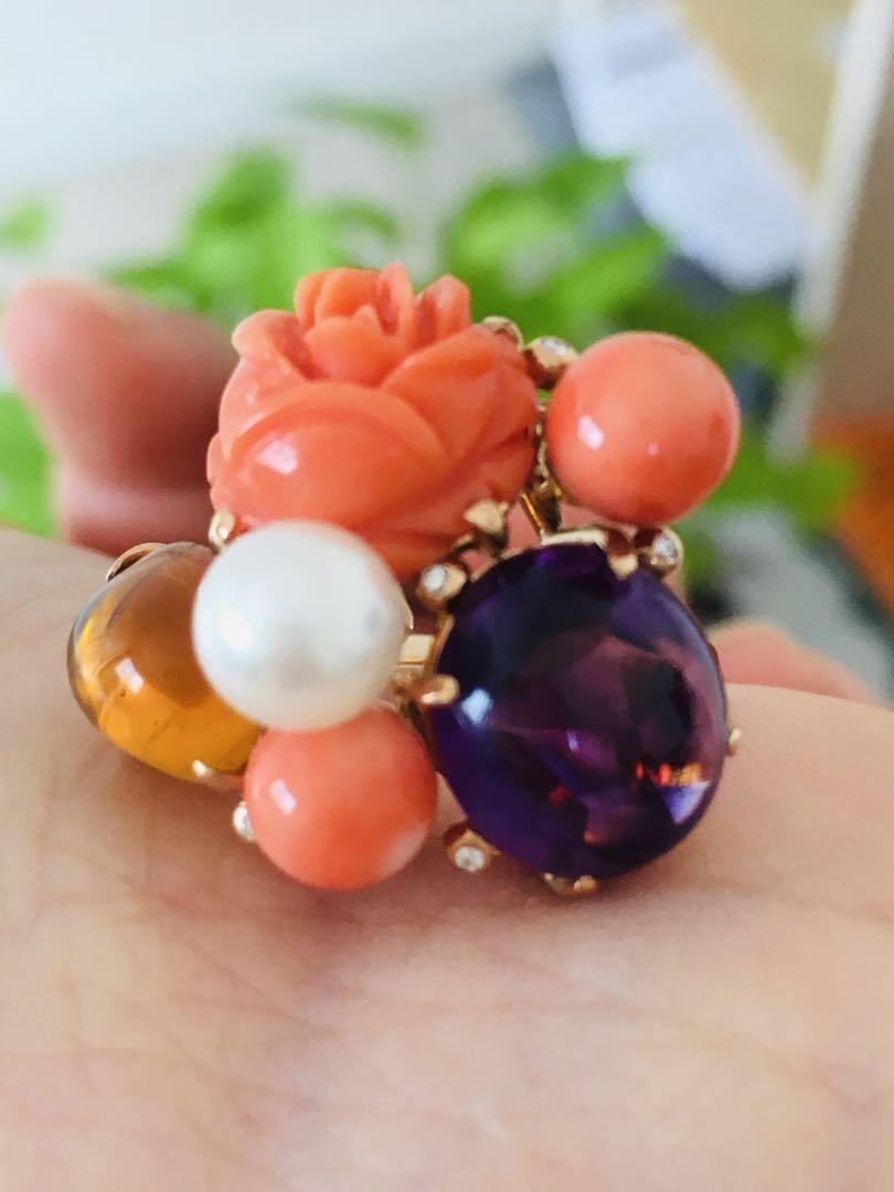 K18 珊瑚や真珠の玉用 リング 指輪