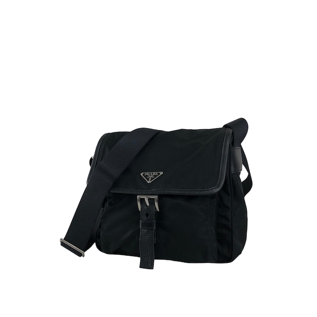 PRADA プラダ ショルダーバッグ ブラック トライアングルロゴ ナイロン フロントバックル vintage ヴィンテージ オールド kyt5ds