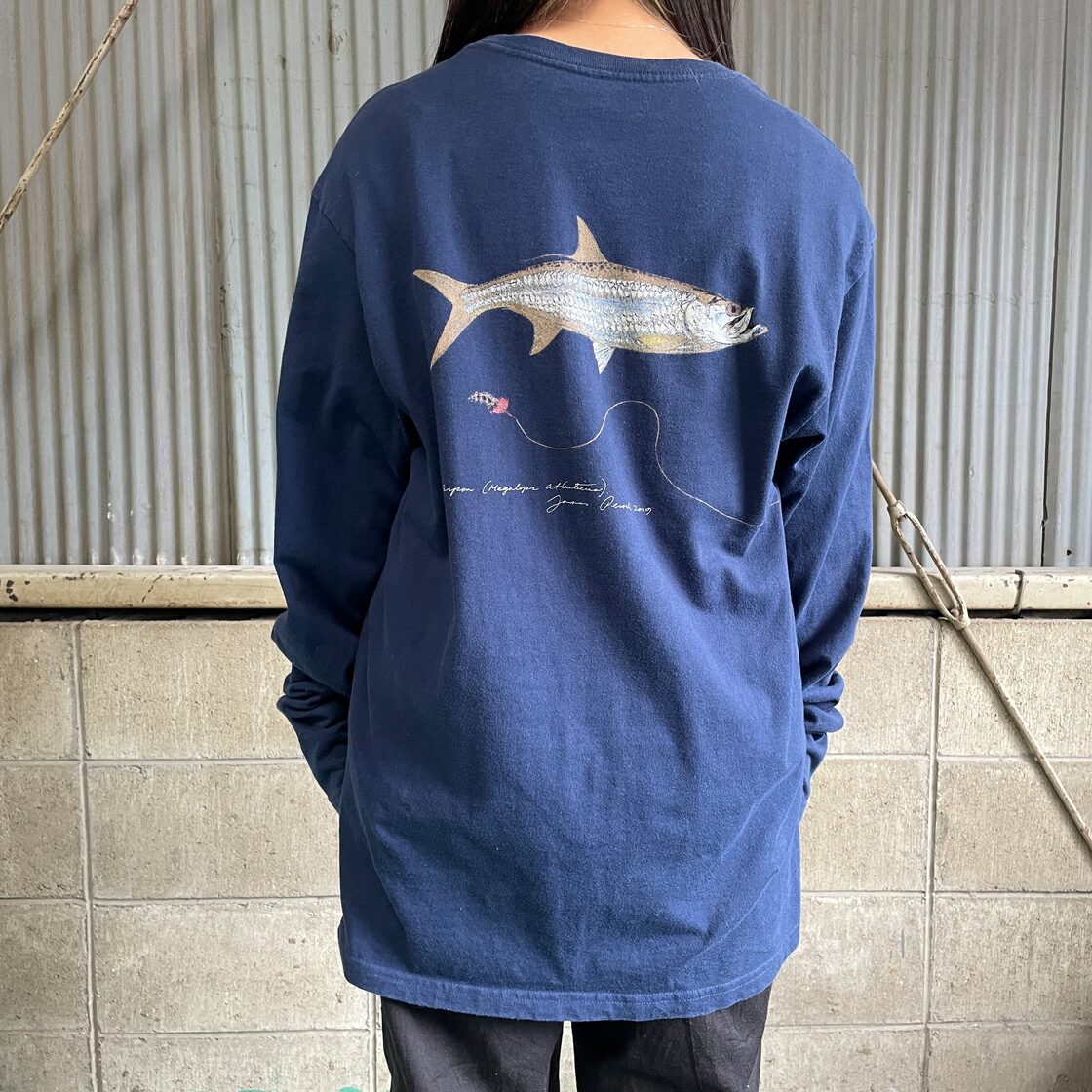 USA製 patagonia パタゴニア 魚 胸ロゴ バックプリント ロングTシャツ 