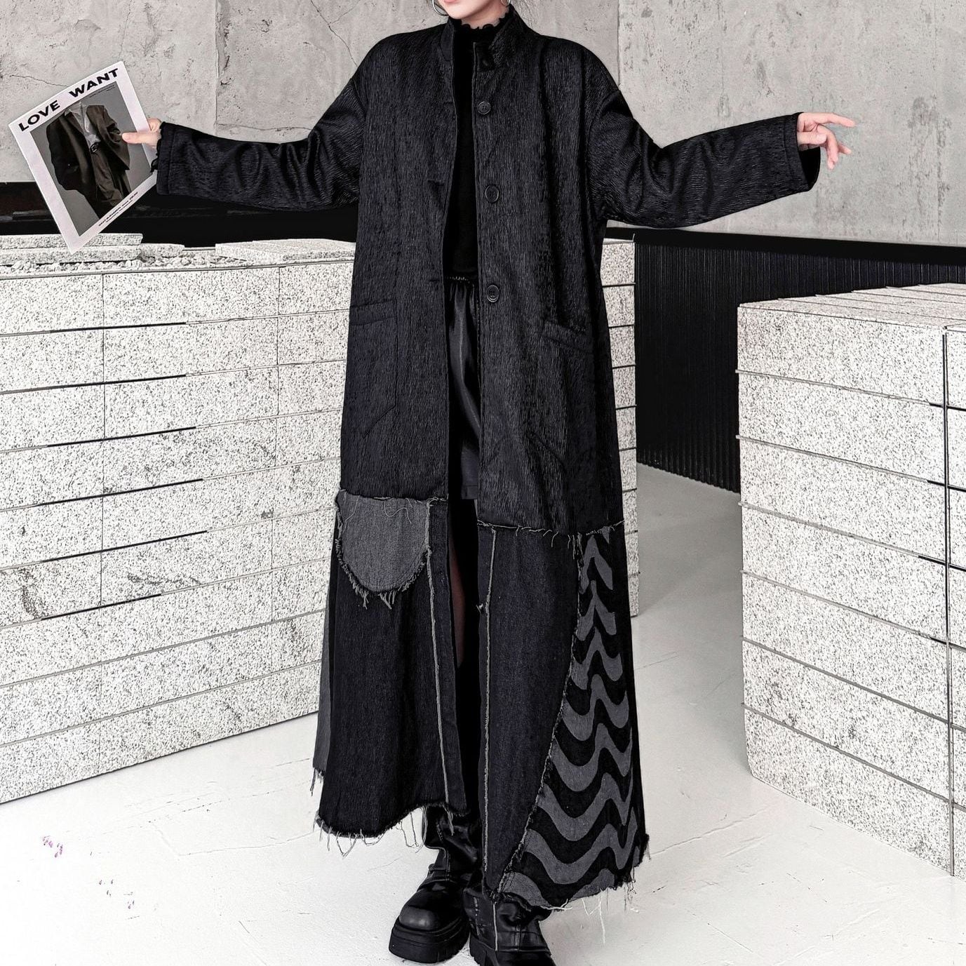 VINTAGE PANEL WAVY EDGE LONG COAT M-18745