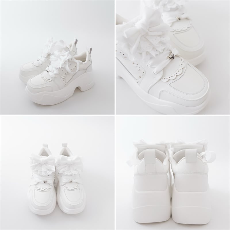 厚底スニーカー 地雷系 フリルリボン GURURU 白 黒 青 | ロリータ