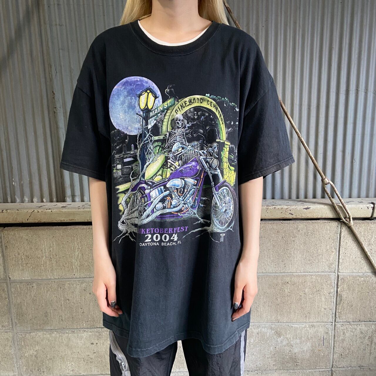 【00’s】バイクイベント ロック ファンキー プリント Tシャツ 黒 XL