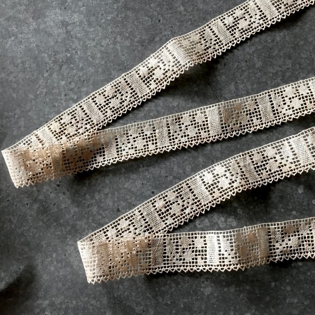 1900s フランス リネン 100x3c アールデコ サクランボの季節とアンティークレース r41c