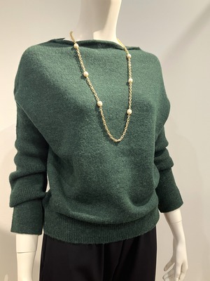 MALIAボートネックプルオーバーニット(グリーン)