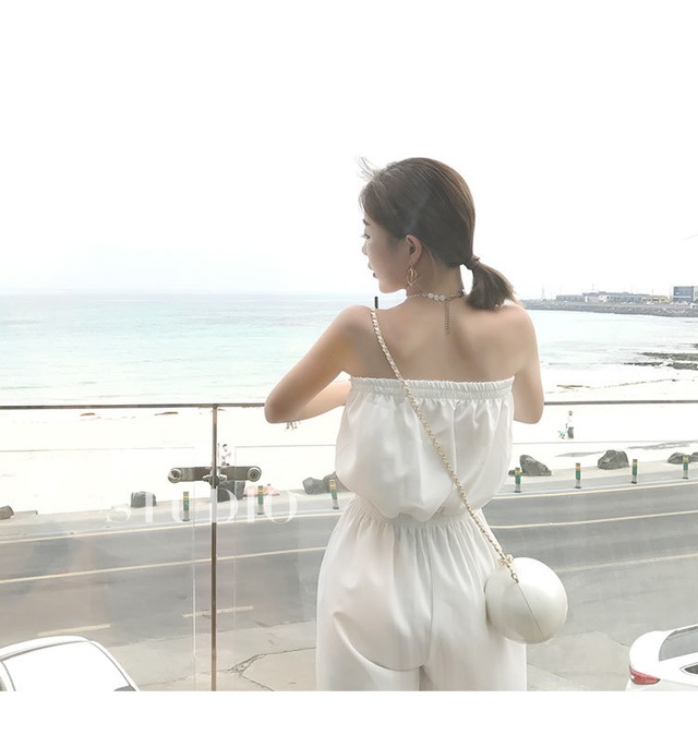 ベアトップ オールインワン リゾートコーデ レディース q 海水浴 足長効果 体型カバー 楽ちん 0187 Sayurio レディースアパレル ファッション プチプラ アラサー アラフォー