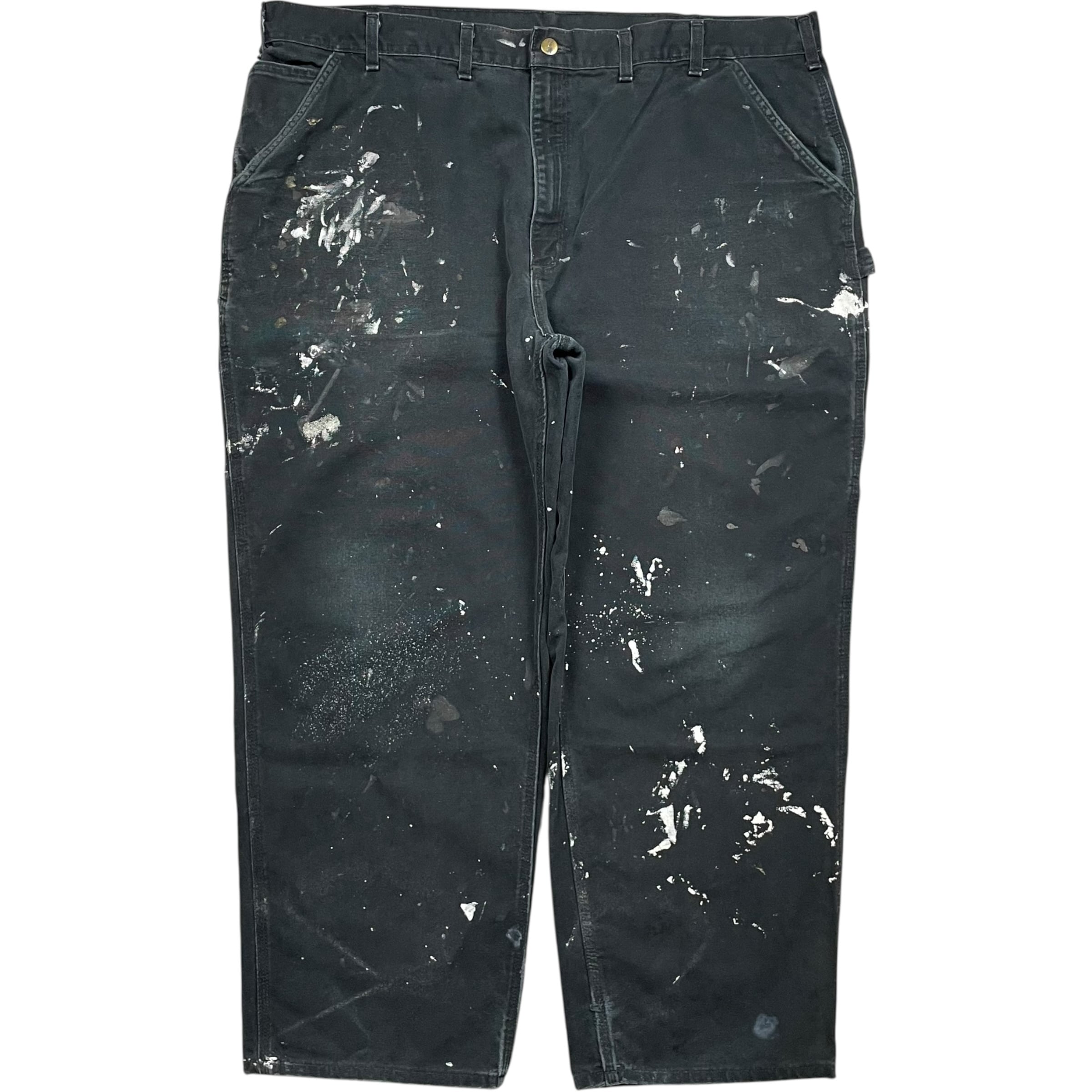 《実寸 W44 L29 》Carhartt カーハート ペインターパンツ ワークパンツ ブラック フェード ペイント ロゴパッチ no.9817