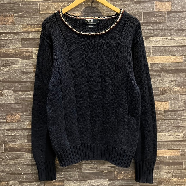 #RALPH LAUREN COTTON RIB SWEATER NAVY 1990'S OLD