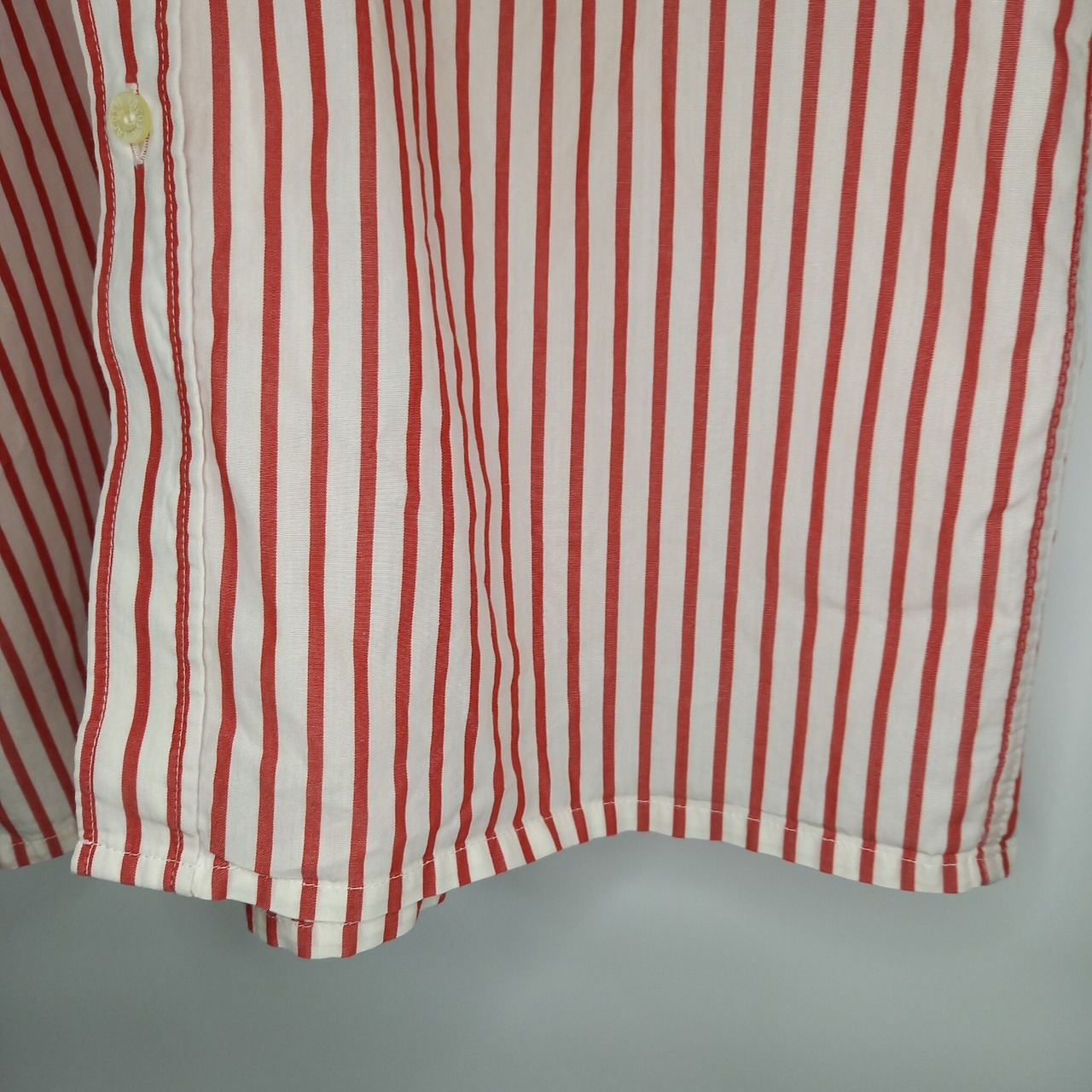 ラコステ　コットン　BDシャツ　半袖　ボタンダウン　ストライプ　刺繍　ユーロ古着