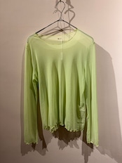 【フランス製】透け感シアメッシュ シアー長袖カットソー/ライムグリーン