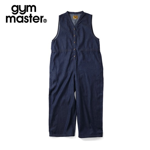 gym master ジムマスター ライトオンスデニム オールインワン レディース コットン100％ Vネック ワイドシルエット ドローコード付きつなぎG721755 インディゴ