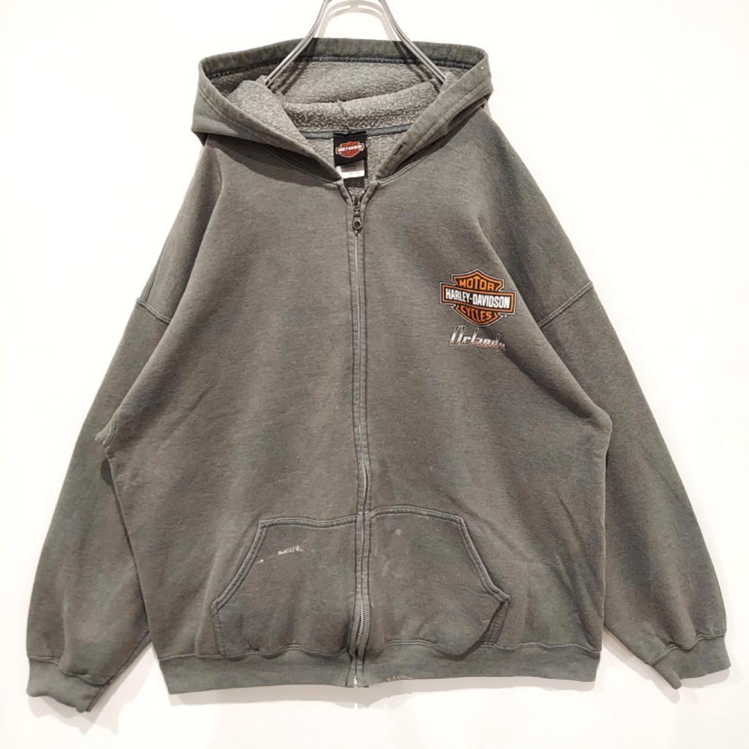 ハーレーダビッドソン ジップパーカー プリント 両面 グレー 2XL 11487  