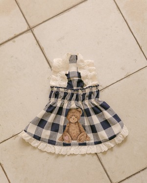 予約販売　Teddy Grove  gingham Dress （navy）  （※シュシュ　オプション）韓国犬服　　kiki&nini