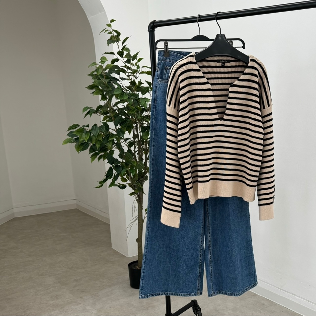 【即納】Ｖネック　ボーダートップス