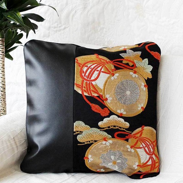 和モダン 帯クッションカバー 45cmx45cm 鼓・松・楓紋様 | kimono 