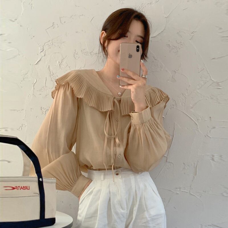 【着用レビュー】トップス レディース シャツ ブラウス 長袖 襟付き ビッグカラー かわいい 大人可愛い きれいめ 上品 エレガント 清楚 フェミニン おしゃれ お洒落 綺麗 お嬢様 こなれ感 ラブリー キュート ガーリー ロマンチック 抜け感 送料無料 存在感 無地 OL 通勤 学生 通学 デート お出かけ 女子会 休日 春 夏 秋 10代 20代 30代 韓国 韓国系 着回し 普段使い 重ね着 ギフト プレゼント ファッション コーデ プチプラ モテ トレンド 流行 インスタ映え