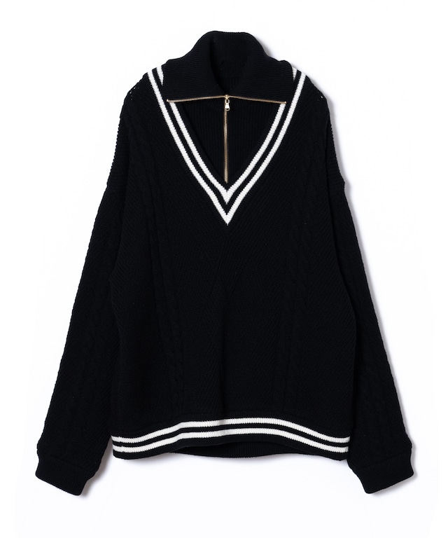 HALF ZIP TILDEN KNIT (BLK)