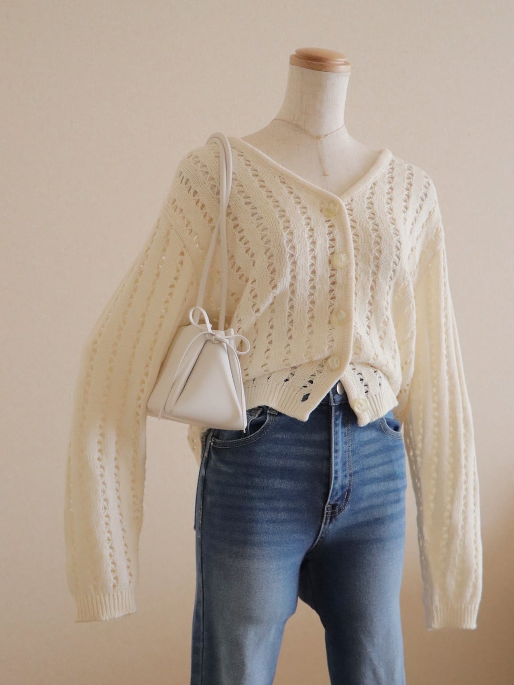 ●80-90s made in ITALY AMEDIA FABBRI crochet design cotton cardigan