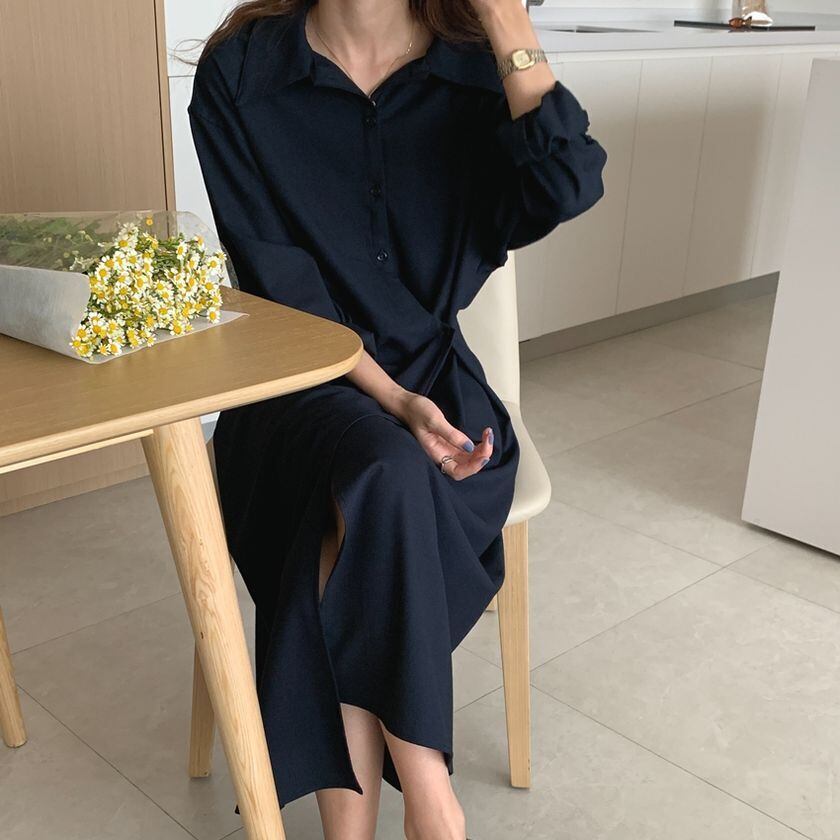 ワンピース レディース シャツワンピース 3カラー ネイビー カーキ ピンク フリーサイズ ワンサイズ カラバリ ロングワンピース ロングシャツ 羽織り 日焼け対策 冷え防止 襟付き 長袖 無地 アシンメトリー ボタン スリット オーバーサイズ リラクシー ゆったり ルーズ 体型カバー シンプル カジュアル 大人可愛い おしゃれ 普段使い イベント デート お出かけ 休日 通勤 通学 旅行 ファッション コーデ スタイル モテ 着まわし 送料無料 こなれ感 春 夏 秋