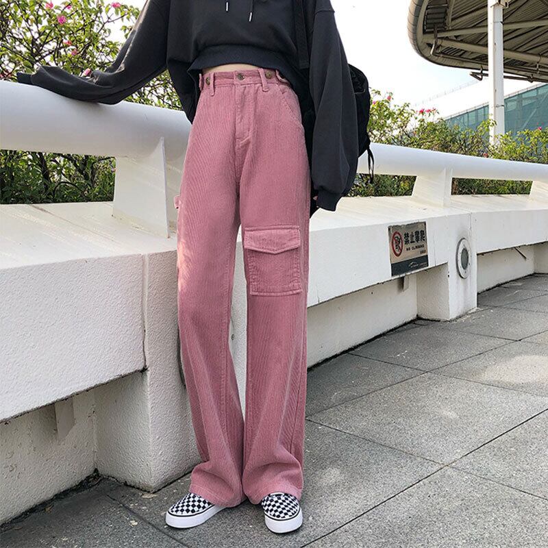 ハイウェストウェスト薄手カジュアルパンツ スプリングスタイルスタンダード ピンク レトロ かわいい 春物 萌量不足41658843305