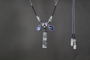 Aqua marine & Rainbow moonstone & Kyanite micro macrame necklace