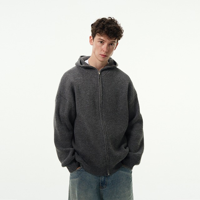 MADWITCH灰色ニットジップカーディガン